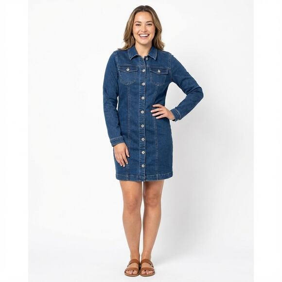 Celebrity Pink Womens Denim Dress Medium Blue Button Front Y2K Coastal Cowgirl - Picture 1 of 9